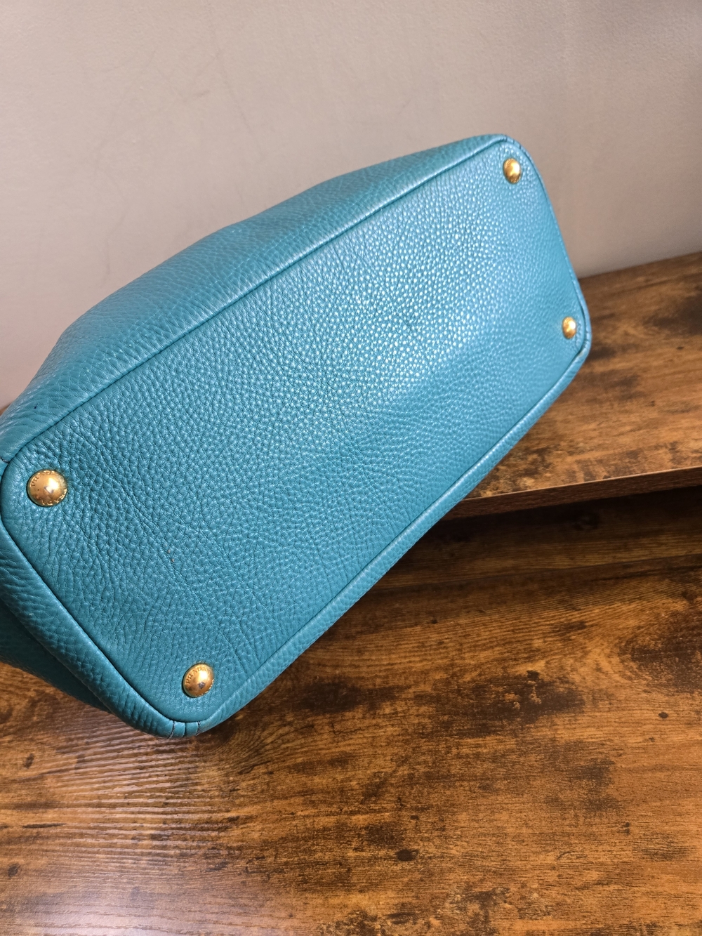 Prada Teal Pebbled Leather Tote - Picture 6 of 14